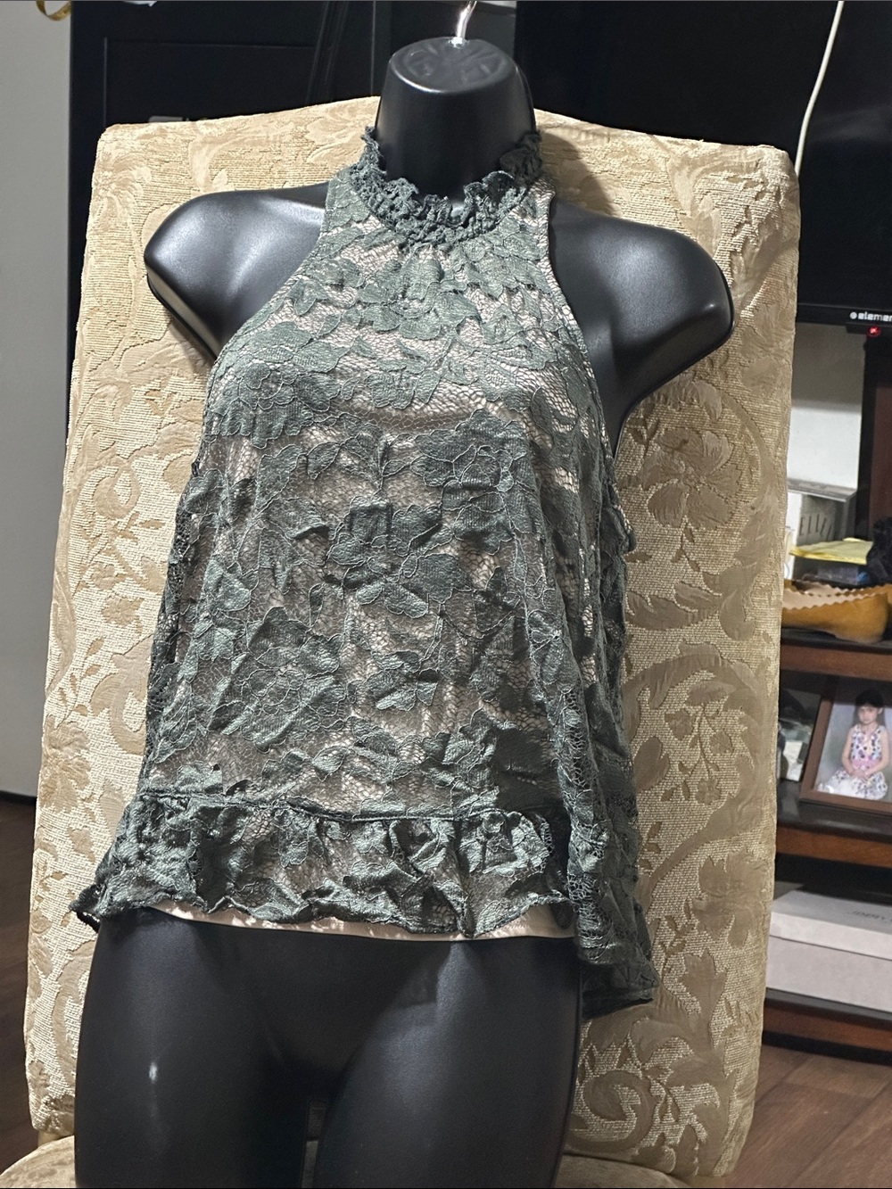 Express Olive Green Lace Halter Camisole